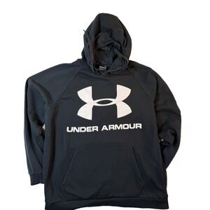 Under Armour Hoodie Mens 2XL Black Big Logo Sports Pullover Sweatshirt Athletic